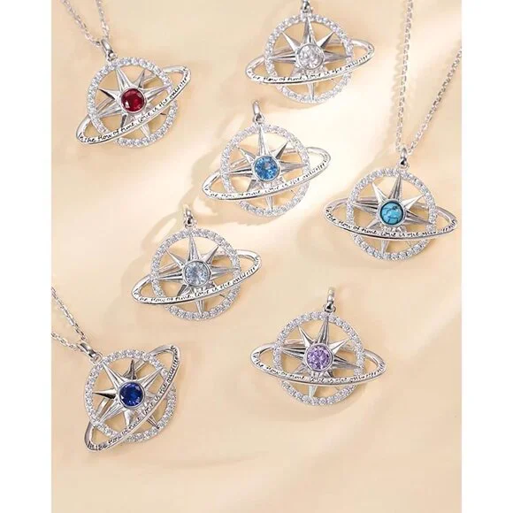 FANCIME October Birthstone Necklace Sterling Silver Compass Star Pendant - Picture 4 of 6